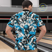 Load image into Gallery viewer, Custom Graffity Blue Camo Bowling Team Men Quarter-Zip Shirts, Camouflage Bowling Jerseys IPHW10215