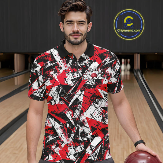 Custom Graffity Red Camo Bowling Team Men Polo Shirts, Camouflage Bowling Jerseys IPHW10218
