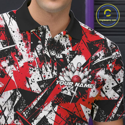 Custom Graffity Red Camo Bowling Team Men Polo Shirts, Camouflage Bowling Jerseys IPHW10218