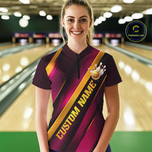 Load image into Gallery viewer, Custom Pink And Gold Bowling Tournament Shirts For Women With Name, Bowler Outfit IPHW10646