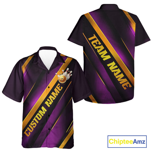 Custom Purple And Gold Bowling Tournament Shirts For Men And Women With Names IPHW10648