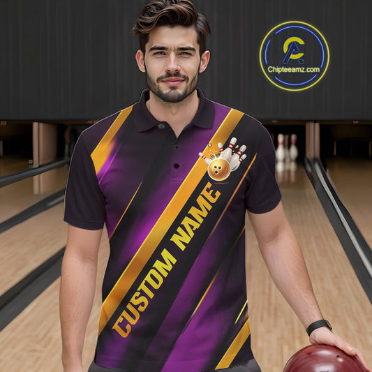 Custom Purple And Gold Bowling Tournament Shirts For Men And Women With Names IPHW10648