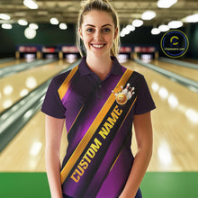 Load image into Gallery viewer, Custom Purple And Gold Bowling Tournament Shirts For Women With Names IPHW10648
