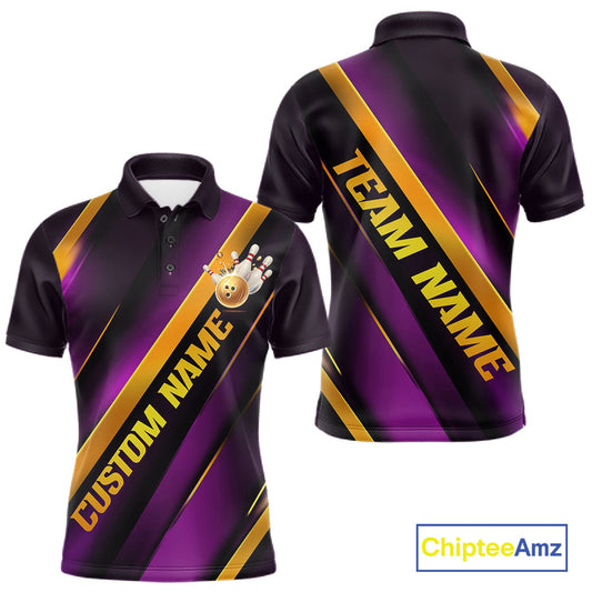 Custom Purple And Gold Bowling Tournament Shirts For Men And Women With Names IPHW10648