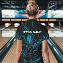 Load image into Gallery viewer, Custom Turquoise Blue Patrotic Flame Bowling Women Polo Shirt, US Flag Bowling Team Jersey IPHW11161