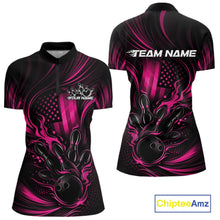 Load image into Gallery viewer, Custom Pink Patrotic Flame Bowling Women Quarter-Zip Shirt, US Flag Bowling Team Jersey IPHW11163