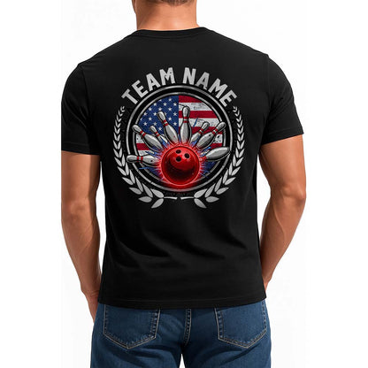 Custom Bowling T-Shirts For Men, American Flag Patriotic US Bowling Team Outfit IPHW9069