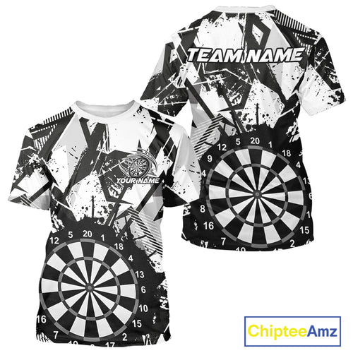 Custom Grunge Splatter Black And White Dartboard Dart Team Men T-Shirts, Dart Jerseys IPHW9970