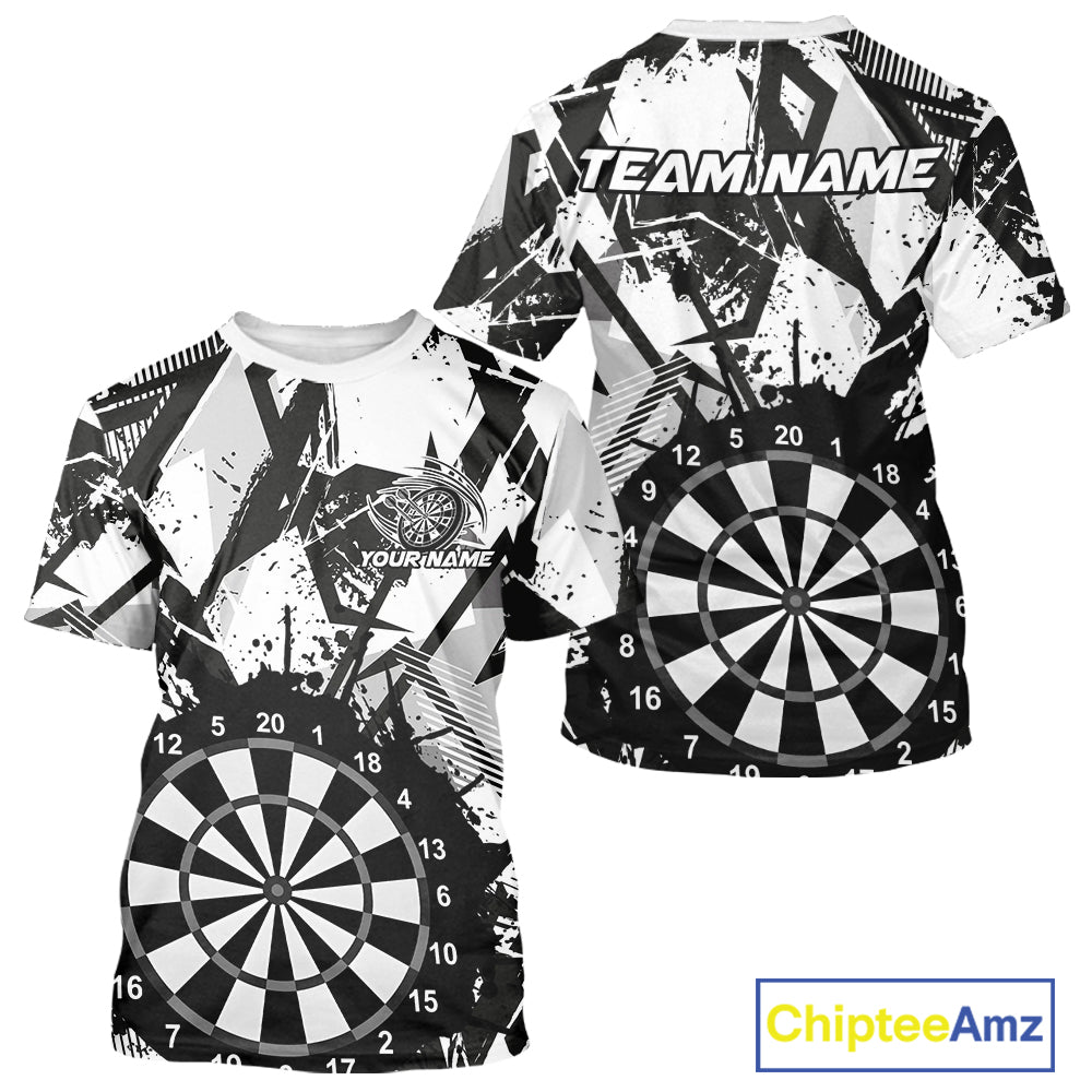 Custom Grunge Splatter Black And White Dartboard Dart Team Men T-Shirts, Dart Jerseys IPHW9970