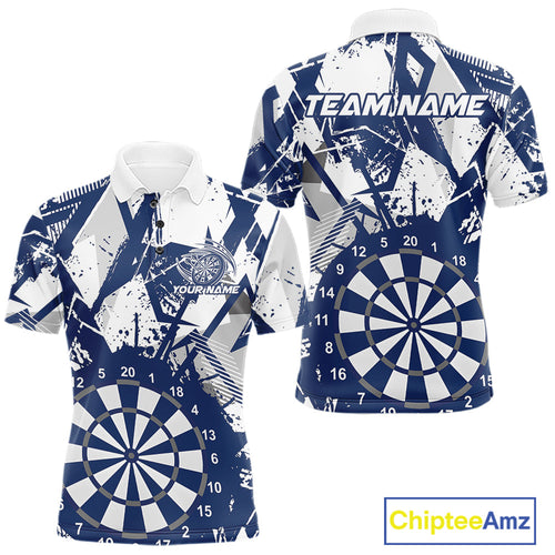 Custom Grunge Splatter Blue And White Dartboard Dart Team Men Polo Shirts, Dart Jerseys IPHW9971