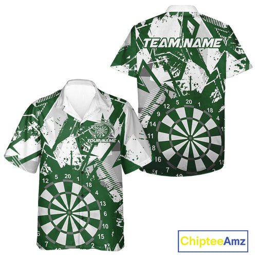Custom Grunge Splatter Green And White Dartboard Dart Team Men And Women Hawaiian Shirts, Dart Jerseys IPHW9972