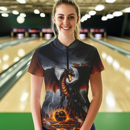 Custom Thunder Lightning Dragon Bowling Quarter-Zip Shirts For Women Bowling Team Shirt IPHW8300