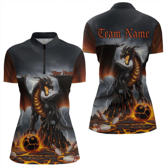 Custom Thunder Lightning Dragon Bowling Quarter-Zip Shirts For Women Bowling Team Shirt IPHW8300