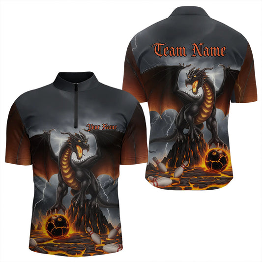 Custom Thunder Lightning Dragon Bowling Quarter-Zip Shirts For Men,Dragon Bowling Team Shirt IPHW8300