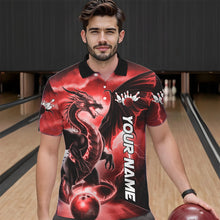 Load image into Gallery viewer, Custom Red Thunder Lightning Dragon Bowling Polo Shirts For Men, Dragon Bowling Uniform IPHW8303
