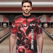 Load image into Gallery viewer, Custom Red Thunder Lightning Dragon Bowling Quarter-Zip Shirts For Men, Dragon Bowling Uniform IPHW8303