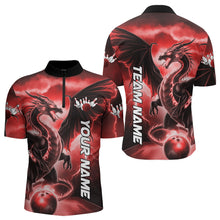 Load image into Gallery viewer, Custom Red Thunder Lightning Dragon Bowling Quarter-Zip Shirts For Men, Dragon Bowling Uniform IPHW8303
