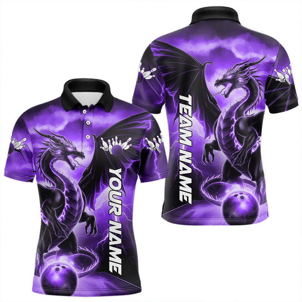 Custom Purple Thunder Lightning Dragon Bowling Polo Shirts For Men, Dragon Bowling Uniform IPHW8305