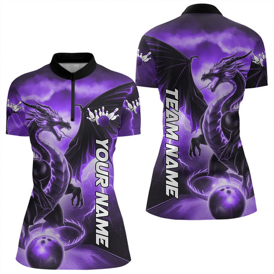 Custom Purple Thunder Lightning Dragon Bowling Quarter-Zip Shirts For Women Bowling Uniform IPHW8305