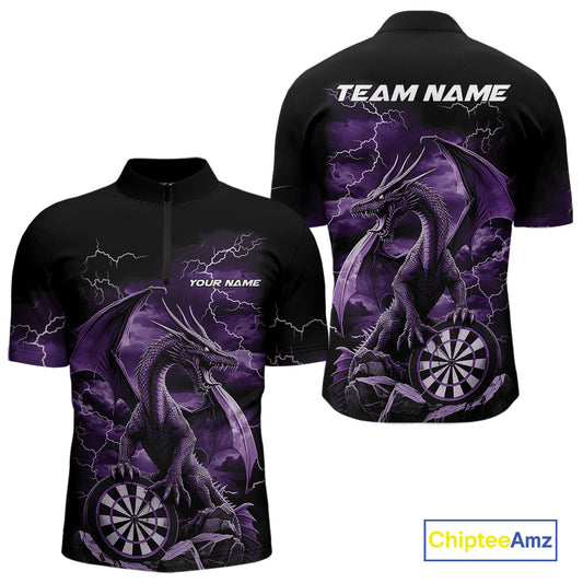Custom Purple Lightning Dragon Darts Men Quarter-Zip Shirts, Dragon Darts Team Jersey IPHW10383