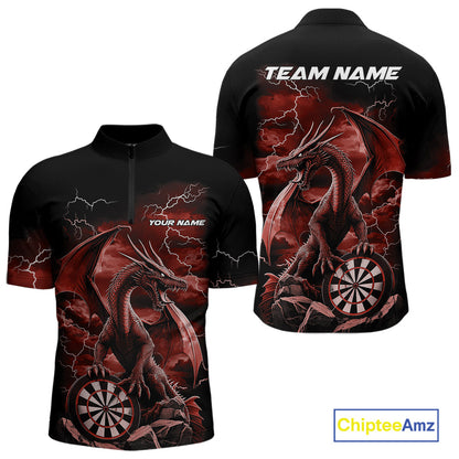 Custom Red Lightning Dragon Darts Men Quarter-Zip Shirts, Dragon Darts Team Jersey IPHW10384