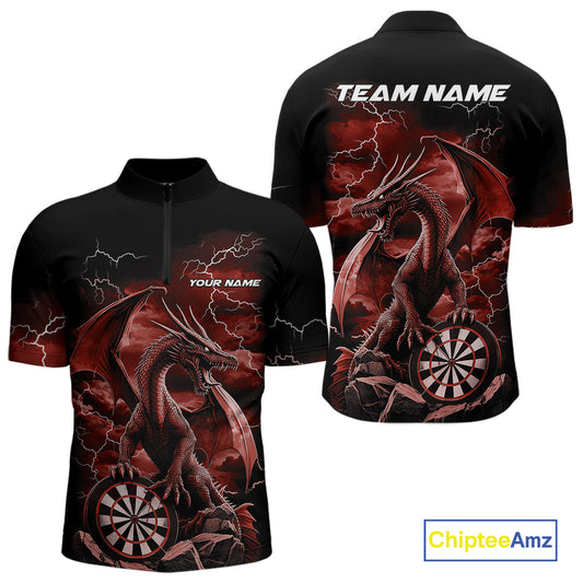 Custom Red Lightning Dragon Darts Men Quarter-Zip Shirts, Dragon Darts Team Jersey IPHW10384