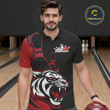 Load image into Gallery viewer, Custom Black And Red Tiger Bowling Jerseys, Tiger Bowling Team Men Polo Shirts IPHW9014