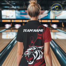 Load image into Gallery viewer, Custom Black And Red Tiger Bowling Jerseys, Tiger Bowling Team Women Polo Shirts IPHW9014