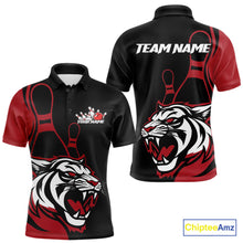Load image into Gallery viewer, Custom Black And Red Tiger Bowling Jerseys, Tiger Bowling Team Men Polo Shirts IPHW9014
