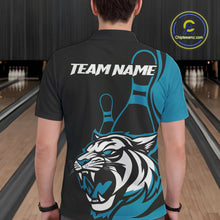 Load image into Gallery viewer, Custom Black And Cool Blue Tiger Bowling Jerseys, Tiger Bowling Team Men Polo Shirts IPHW9016