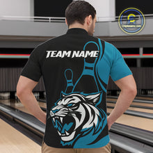 Load image into Gallery viewer, Custom Black And Cool Blue Tiger Bowling Jerseys, Tiger Bowling Team Men Quarter-Zip Shirts IPHW9016
