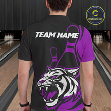 Load image into Gallery viewer, Custom Black And Purple Tiger Bowling Jerseys, Tiger Bowling Team Men Polo Shirts IPHW9017