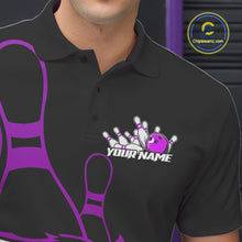 Load image into Gallery viewer, Custom Black And Purple Tiger Bowling Jerseys, Tiger Bowling Team Men Polo Shirts IPHW9017