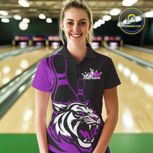 Load image into Gallery viewer, Custom Black And Purple Tiger Bowling Jerseys, Tiger Bowling Team Women Polo Shirts IPHW9017