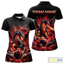 Load image into Gallery viewer, Custom Red Thunder Lightning Dragon Women Polo Shirts, Dragon Team Bowling League Shirt IPHW9024