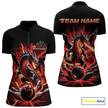 Load image into Gallery viewer, Custom Red Thunder Lightning Dragon Women Quarter-Zip Shirts, Dragon Bowling League Shirt IPHW9024