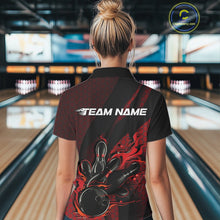 Load image into Gallery viewer, Custom Black And Red Flame Bowling Polo Shirt For Women, Bowling Team Tournament Jersey IPHW11180