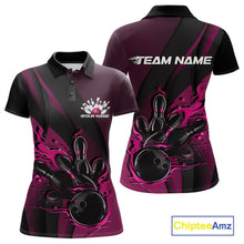 Load image into Gallery viewer, Custom Black And Pink Flame Bowling Polo Shirt For Women, Bowling Team Tournament Jersey IPHW11183