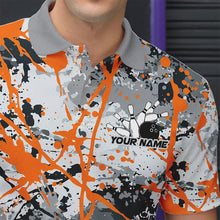 Load image into Gallery viewer, Custom Orange Splatter Bowling Team Polo Shirts For Men, Bowling Tournament Shirts IPHW8310