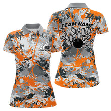 Load image into Gallery viewer, Custom Orange Splatter Bowling Team Polo Shirts For Women, Bowling Tournament Shirts IPHW8310