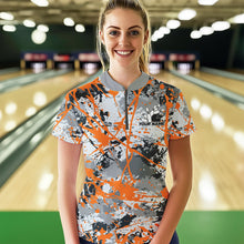 Load image into Gallery viewer, Custom Orange Splatter Bowling Team Quarter-Zip Shirts For Women, Bowling Tournament Shirts IPHW8310