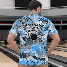 Load image into Gallery viewer, Custom Blue Splatter Bowling Team Quarter-Zip Shirts For Men, Bowling Tournament Shirts IPHW8311
