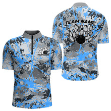 Load image into Gallery viewer, Custom Blue Splatter Bowling Team Quarter-Zip Shirts For Men, Bowling Tournament Shirts IPHW8311