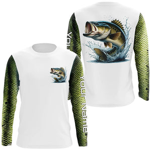 Custom Largemouth Bass Long Sleeve Tournament Fishing Shirts, Bass Fishing Scales Fishing Shirts IPHW7066