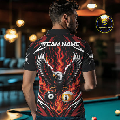 Custom Red Flame Eagle 8 Ball And 9 Ball Billiards Jersey Polo Shirt For Men IPHW11772