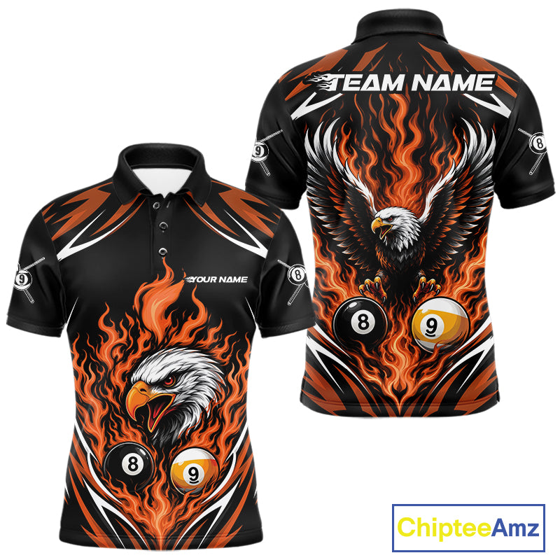 Custom Orange Flame Eagle 8 Ball And 9 Ball Billiards Jersey Polo Shirt For Men IPHW11774
