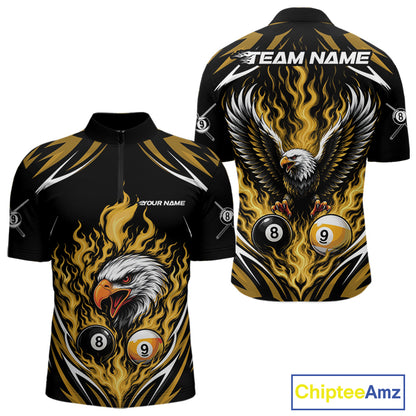 Custom Yellow Flame Eagle 8 Ball And 9 Ball Billiards Jersey Quarter Zip Shirt For Men IPHW11776