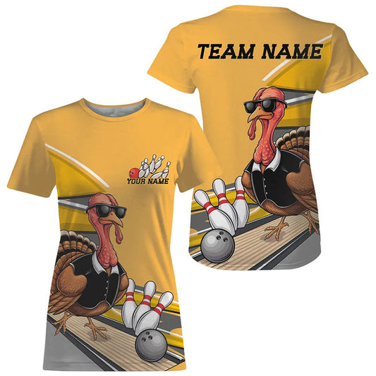 Custom Yellow Funny Turkey Bowling Team For Women, Thanksgiving Bowler Outfits IPHW7885