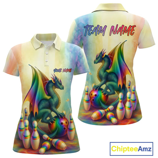 Custom Colorful Rainbow Colors Dragon Bowling Team Shirts, Dragon Bowling League Shirt IPHW10233