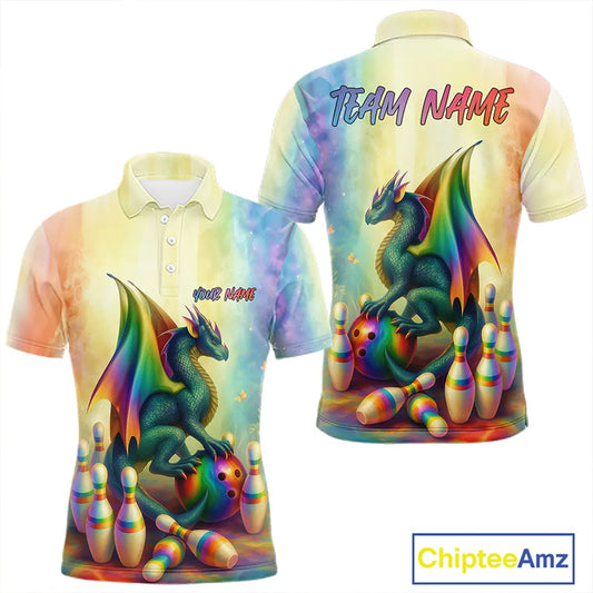 Custom Colorful Rainbow Colors Dragon Bowling Team Shirts, Dragon Bowling League Shirt IPHW10233